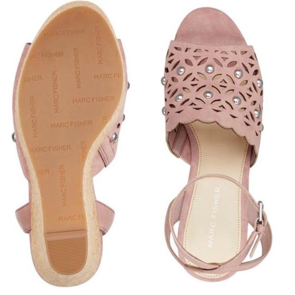 Marc Fisher Pink Hata Suede Cutout Studded Sandal - Picture 2 of 15